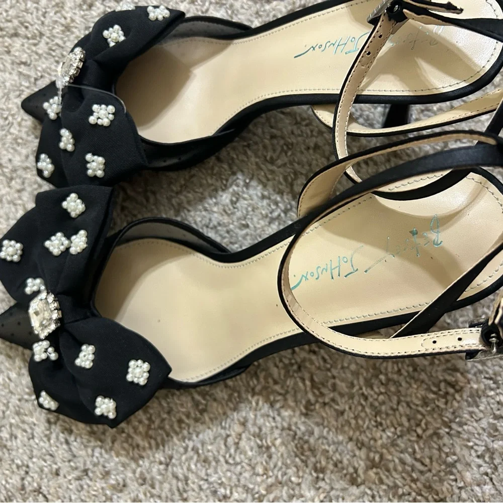 Betsey Johnson Mark Bow Stiletto Heel Pumps Mesh Rhinestone Ankle Strap Size 9.5